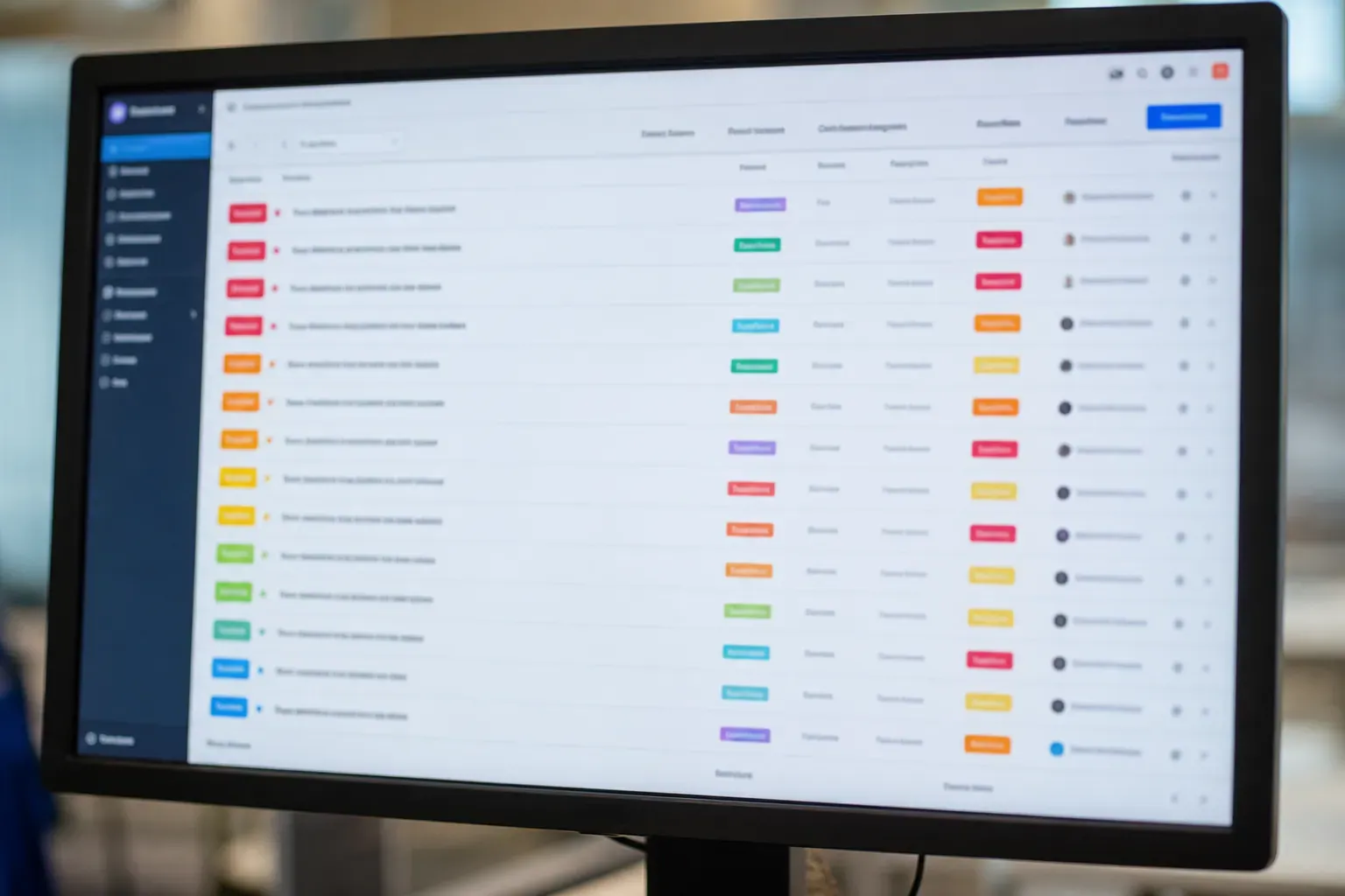 Écran d’ordinateur affichant une liste de dossiers classée par priorité, bureau de petite entreprise