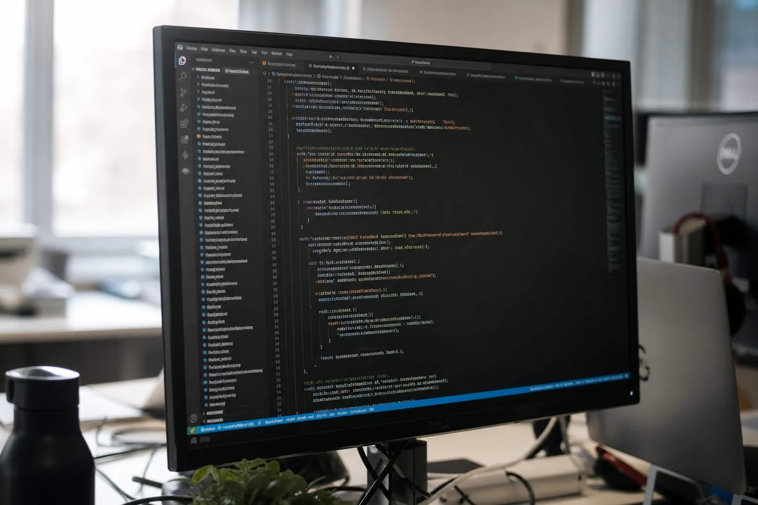 Écran affichant des lignes de code dans un environnement de développement sobre